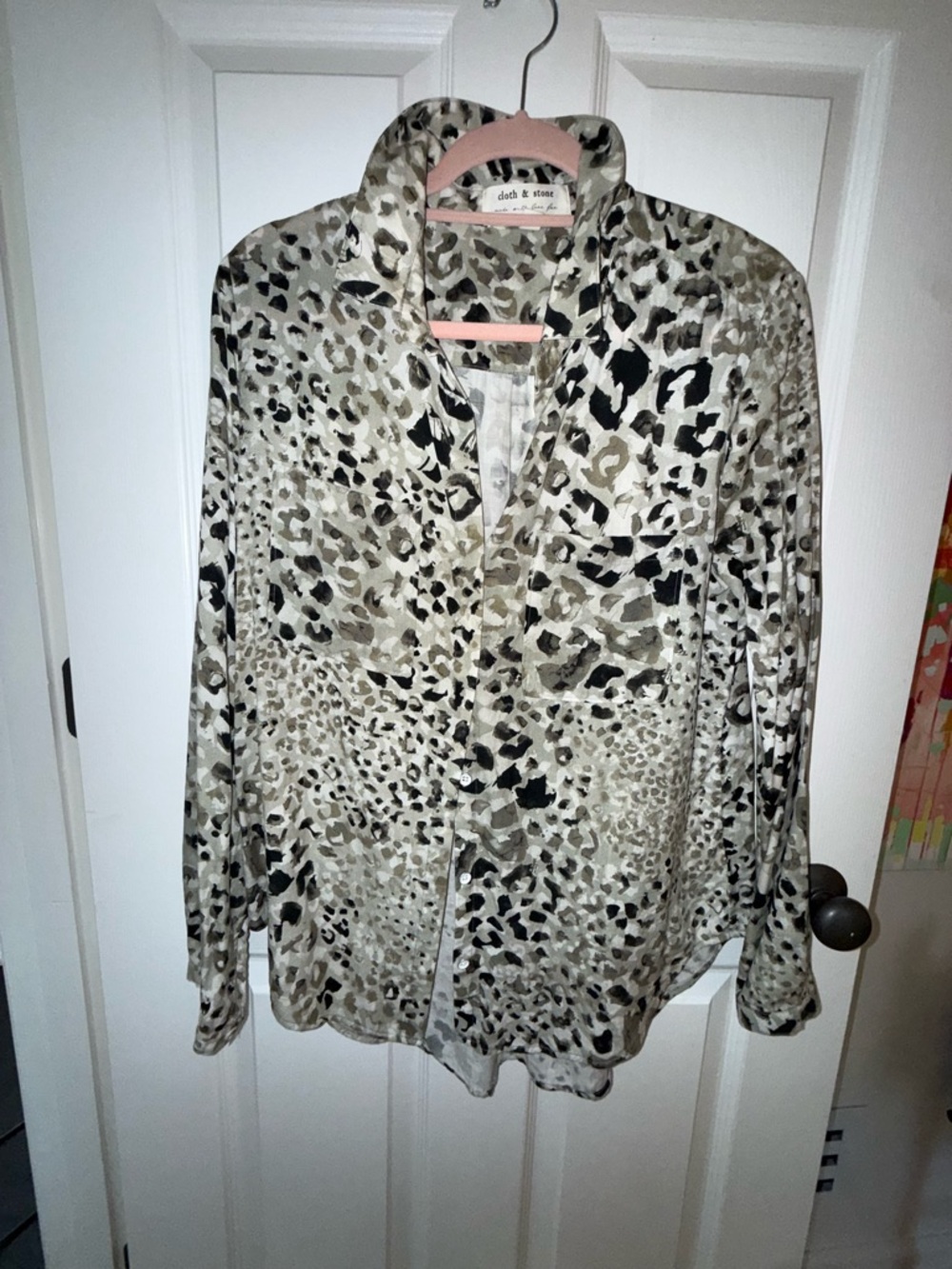 Anthropologie/Cloth & Stone Animal Print Blouse - Neutral Tones
